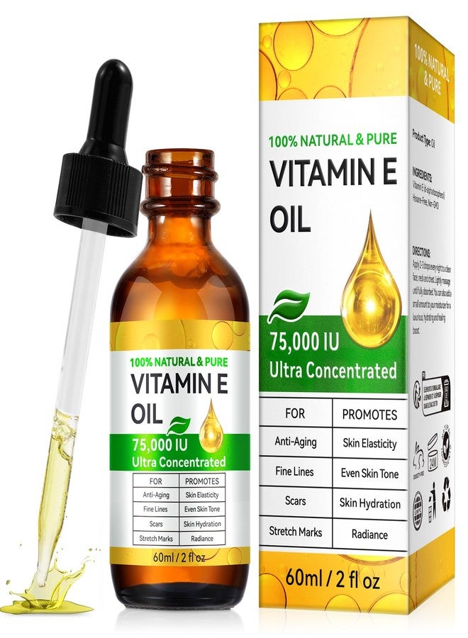 KITNOBLIS Vitamin E Oil for Skin - 75,000 IU | Vitamin E Oil for Scars, Stretch Marks, Wrinkles, 100% Natural d-Alpha Tocopherol for Face & Hair, Moisturizing Anti-Aging (60 ML) - Image 1